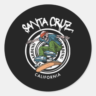 Pegatina Redonda Santa Cruz Skater Relajado California Esqueleto Sk
