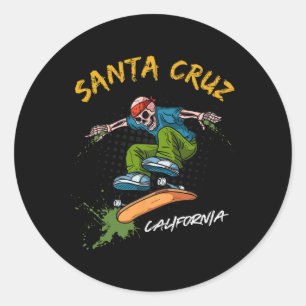 Pegatina Redonda Santa-cruz Skeleton Skateboard Beach Funny Hallowe
