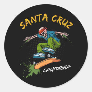 Pegatina Redonda Santa-cruz Skeleton Skateboard Beach Funny Hallowe