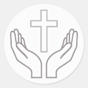 Pegatina Redonda Santa Cruz y Oración