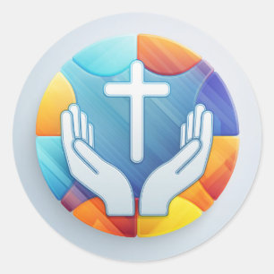 Pegatina Redonda Santa Cruz y Oración