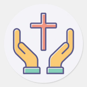 Pegatina Redonda Santa Cruz y Oración