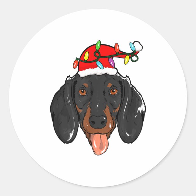 Pegatina Redonda Santa Dachshund Light Christmas  (Anverso)