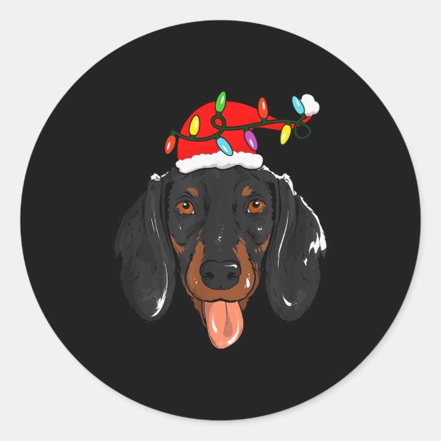 Pegatina Redonda Santa Dachshund Light Christmas  (Anverso)