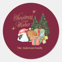 Pegatina Redonda santa de conejo con árbol de navidad
