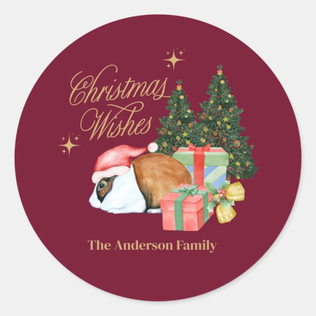 Pegatina Redonda santa de conejo con árbol de navidad (Anverso)