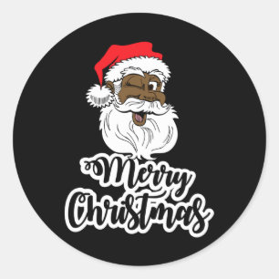 Pegatina Redonda Santa de guiño negro alegre navidad afroamericana