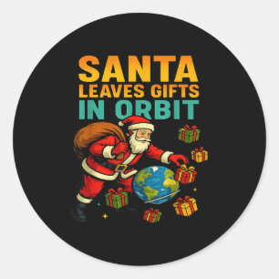 Pegatina Redonda Santa Deja En Órbita Divertida Navidad Espacio