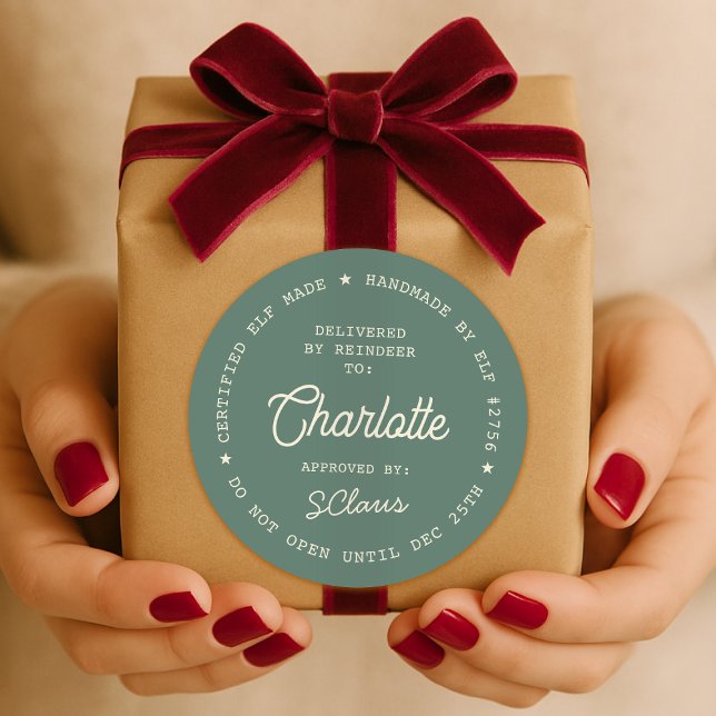 Pegatina Redonda Santa Delivery Sticker | Christmas Elf Label Seal (Santa special delivery gift sticker seal - certified elf made, delivered by reindeer!)