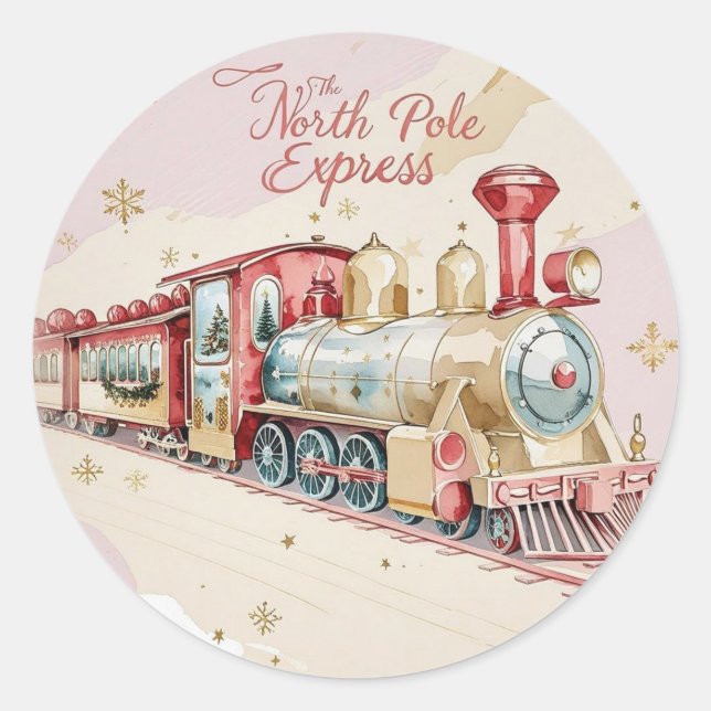 Pegatina Redonda Santa Delivery Sticker | Pastel Pink & Gold Stars (Anverso)