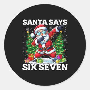 Pegatina Redonda Santa divertido haciendo Dabbing dice Seis Siete 6