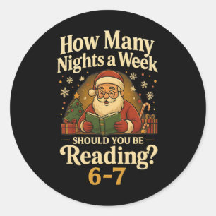 Pegatina Redonda Santa Divertido Leyendo 67 Meme Tee Navidad Profes