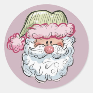 Pegatina Redonda Santa Dulce Papá Noel Navidad Fiesta Rosa 