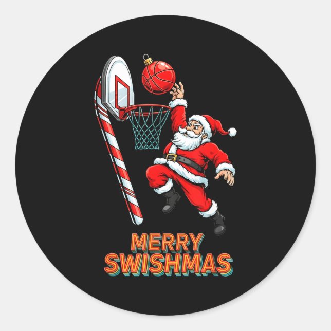 Pegatina Redonda Santa Dunking Merry Swishmas Basketball Christmas  (Anverso)