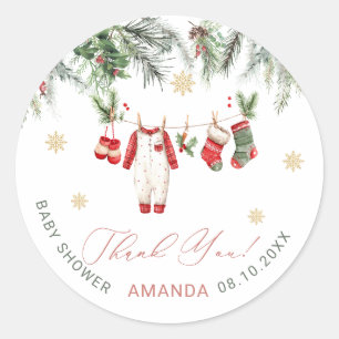 Pegatina Redonda Santa elegante acuarela bebé Navidad regalo para b