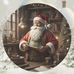 Pegatina Redonda Santa En Su Taller Navidades Elf