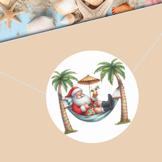 Pegatina Redonda Santa en una Navidad en isla tropical (Subido por el creador)