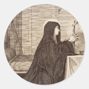 Pegatina Redonda Santa Escolástica Patrona de la escuela 