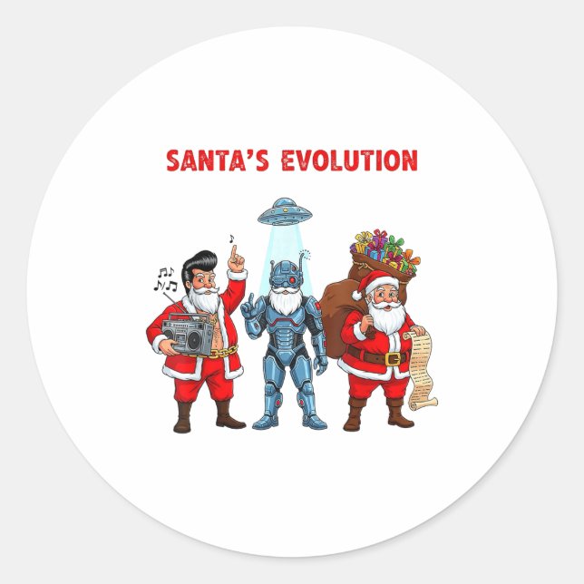 Pegatina Redonda Santa Evolution Robot Clic Future Funny Christmas  (Anverso)