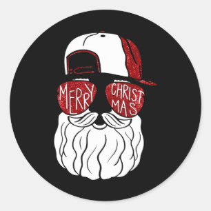 Pegatina Redonda Santa Face Navidades Sungles Tee Xmas