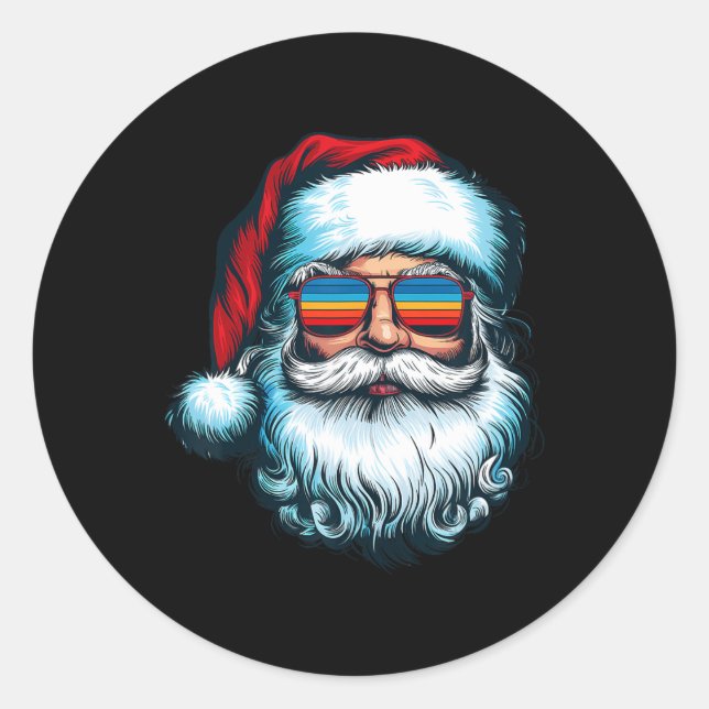 Pegatina Redonda Santa Face Retro Sungles Christmas Xmas Men Women  (Anverso)