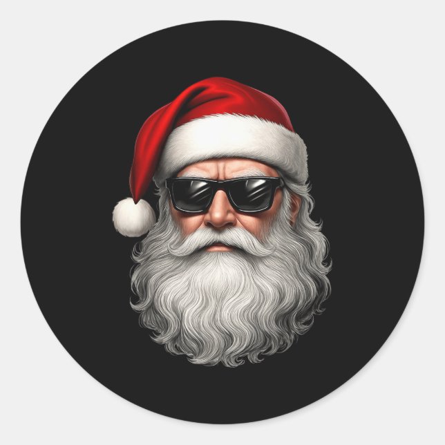 Pegatina Redonda Santa Face Retro Sungles Funny Christmas Pajama Me (Anverso)