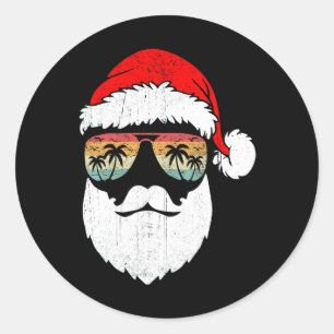 Pegatina Redonda Santa Face Retro Sungles Navidades de Hawái Navida