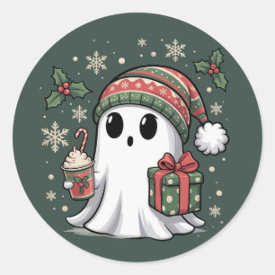 Pegatina Redonda Santa Fantasma Fiesta Navideña Xmas Halloween Fant