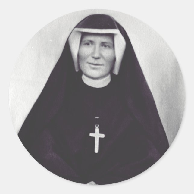 Pegatina Redonda Santa Faustina Kowalska (Anverso)