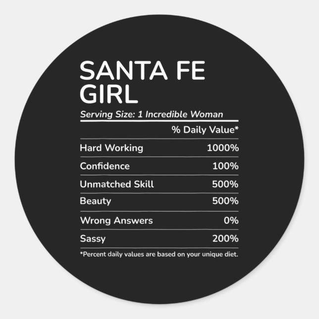 Pegatina Redonda Santa Fe Girl Funny New Mexico Hometown  (Anverso)