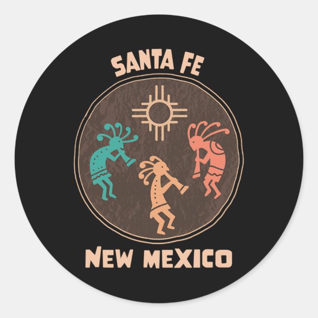 Pegatina Redonda Santa Fe New Mexico Kokopelli Vacation Souvenir  (Anverso)