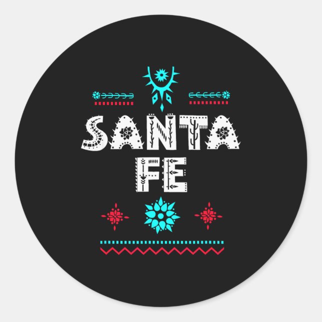 Pegatina Redonda Santa Fe New Mexico Shirt, Festive Tribal Santa Fe (Anverso)