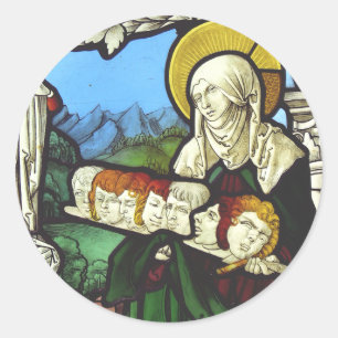 Pegatina Redonda Santa Felicitas y las cabezas de sus siete hijos