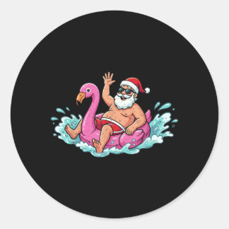 Pegatina Redonda Santa Flamingo Flotador Verano Verano Navidad Homb