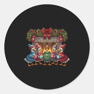 Pegatina Redonda Santa Ganso Feliz Goosmas Navidad Ganso Navidad