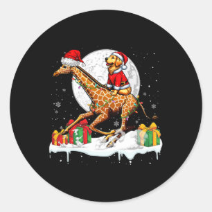Pegatina Redonda Santa Golden Retriever Riing Giraffe Navidades Ow