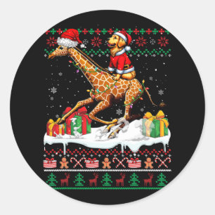 Pegatina Redonda Santa Golden Retriever Riing Giraffe Navidades Sw