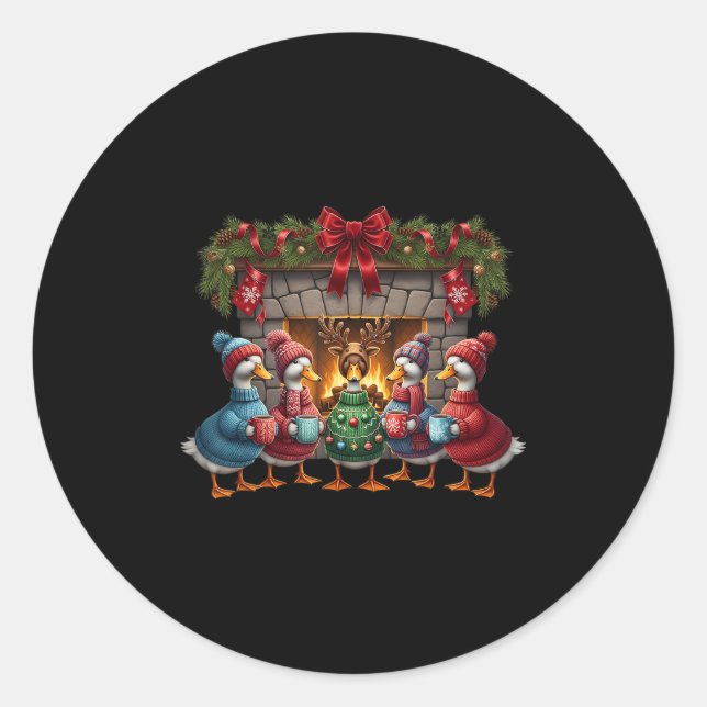 Pegatina Redonda Santa Goose Merry Goosmas Xmas Navidades de oca (Anverso)