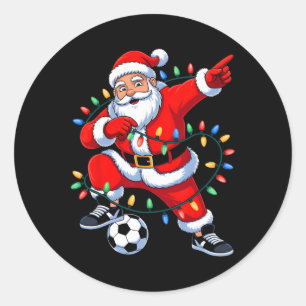 Pegatina Redonda Santa haciendo dab Luces de Navidad Fútbol Navidad