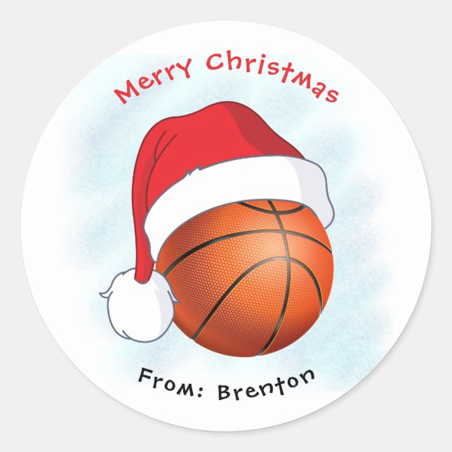 Pegatina Redonda Santa Hat Basketball Feliz Navidad (Anverso)