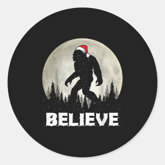 Pegatina Redonda Santa Hat Bigfoot Believe Christmas Lights Rock Sa (Anverso)