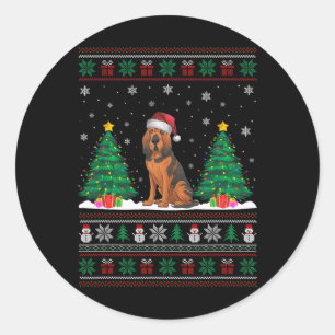 Pegatina Redonda Santa Hat Bloodhound Dog Christmas Tree Ilumina Ug