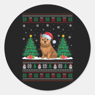 Pegatina Redonda Santa Hat Brussels Griffon Perro Xmas Árbol Luces