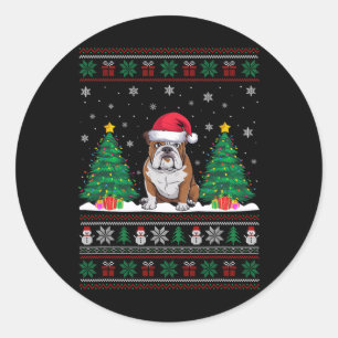 Pegatina Redonda Santa Hat Bulldog americano navidad árbol alumbra