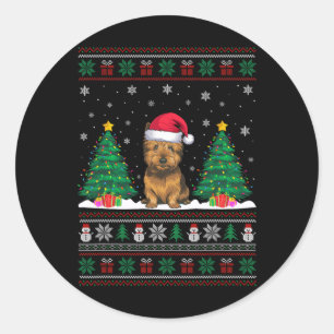 Pegatina Redonda Santa Hat Cairn Terrier Perro Navidad Árbol de luc