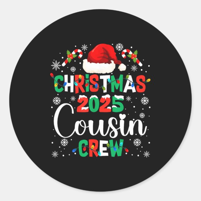 Pegatina Redonda Santa Hat Christmas 2025 Cousin Crew Xmas Matching (Anverso)
