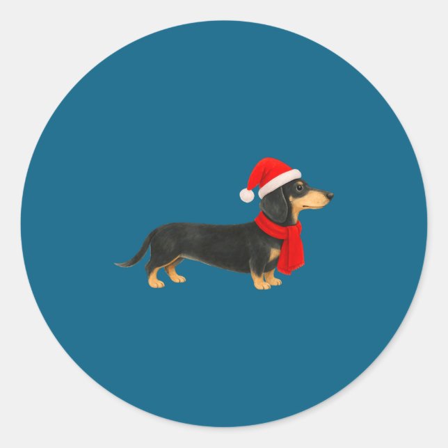 Pegatina Redonda Santa Hat Dachshund Christmas Funny Cute Dog Mom  (Anverso)