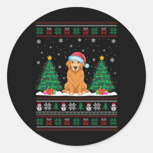 Pegatina Redonda Santa Hat Golden Retriever Dog Xmas Tree Luces Ug