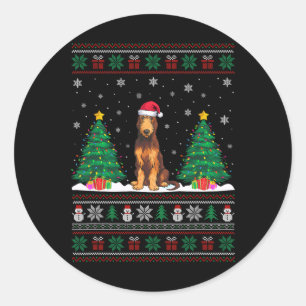 Pegatina Redonda Santa Hat Irlandés Wolfhound Dog Xmas Tree Luces U