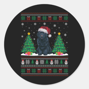 Pegatina Redonda Santa Hat Newfoundland Dog Xmas Tree enciende Ugly
